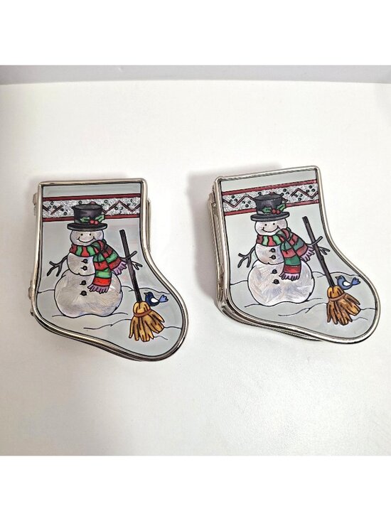 Amia Other - Snowman Stained Glass Mirrored Trinket Boxes Amia Hand Painted Stocking Lot of 2